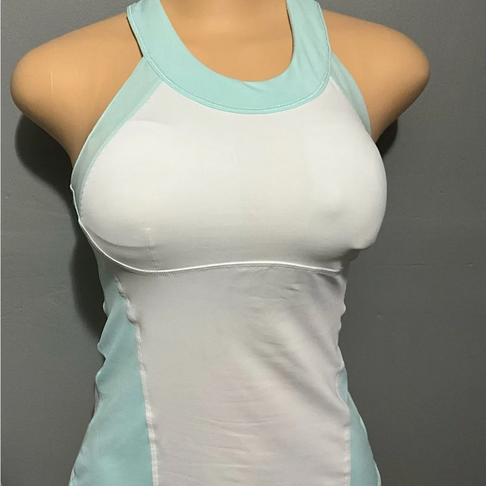 LULULEMON WOMENS SIZE 4 WHITE + AQUA HALTER TANK TOP. - Picture 6 of 14